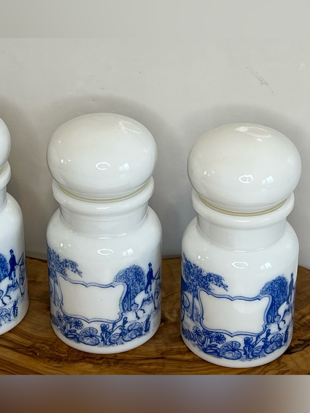 1950's White Milk Glass Apothecary Jar Set Of 4 Bubble Lid Made in Belgium EUC - Picture 6 of 14